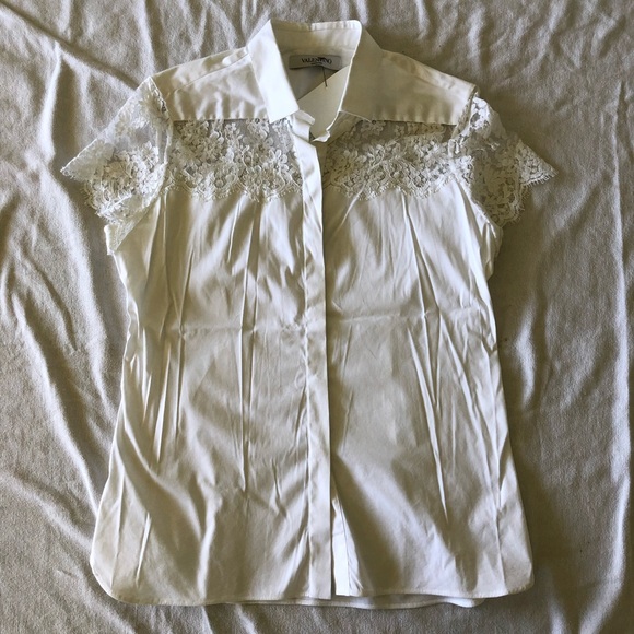 Valentino White Short Sleeve Button-up Blouse L - Picture 5 of 8